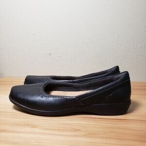 Clarks Women's 9.5‎ Soft Cushion Ballet Flats Black Leather Comfort Shoe